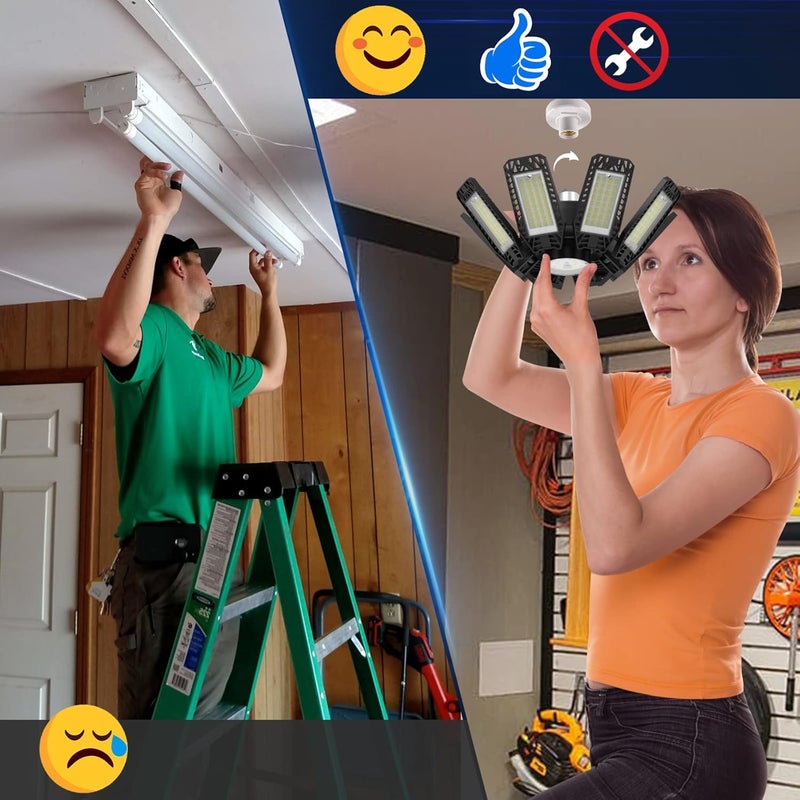 ISKYDRAW 240W LED Garage Light 2 Pack, 24000lm Garage Lights Ceiling LED with 8 Deformable Panels, Shop Light 6500K fit for E26 E27 Bulb Socket, Bay Lighting for Workshop Basement Barn - Image 5